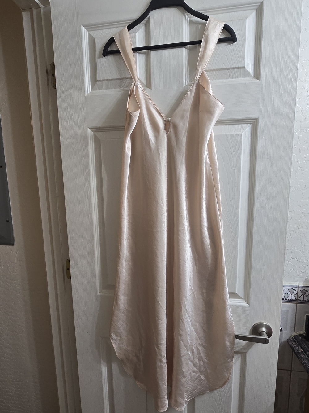 Silky Cream Slip Chemise with V-Neck and Wide Straps